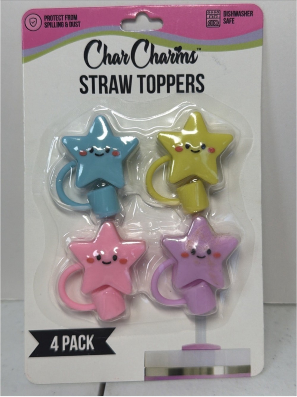Straw Toppers Silicone - CharCharms Straw Toppers – ⭐️Stars 4 pack